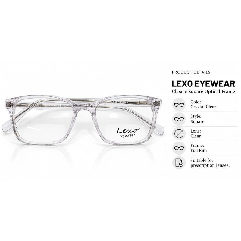 Lexo Eyewear MOD-620 CL-04 Transparent Rectangular Optical Eyeglasses – 52□18–145