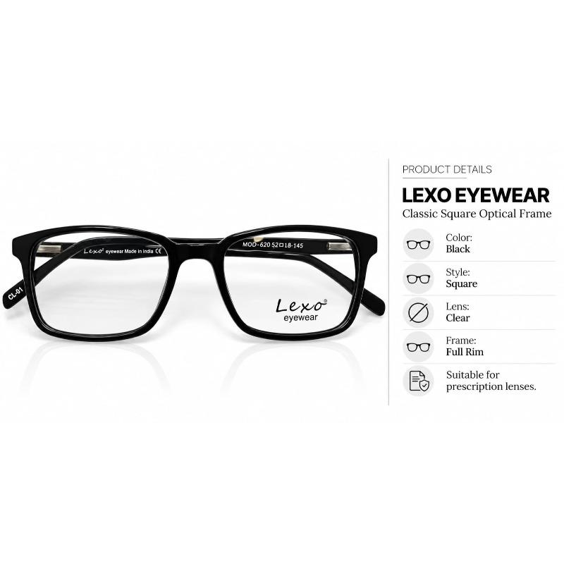 Lexo Eyewear MOD-620 CL-03 Black Rectangular Optical Eyeglasses – 52□18–145