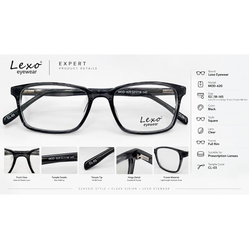 Lexo Eyewear MOD-614 CL-01 Gray Square Full-Rim Optical Frame – 52□17–140