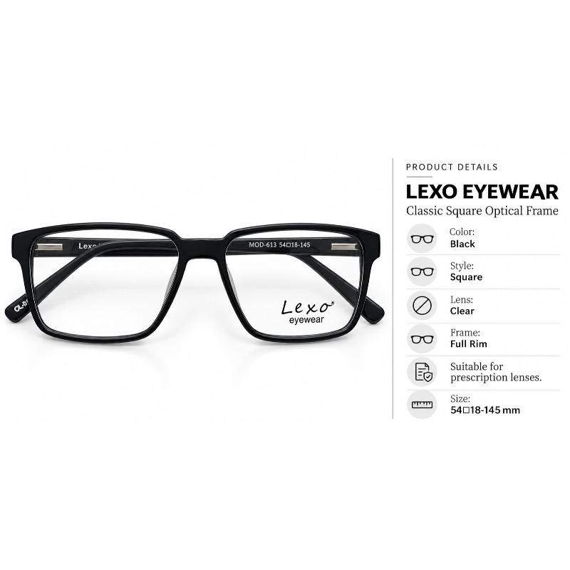 Lexo Eyewear MOD-623 Black Full-Rim Square Optical Frame | 54-145