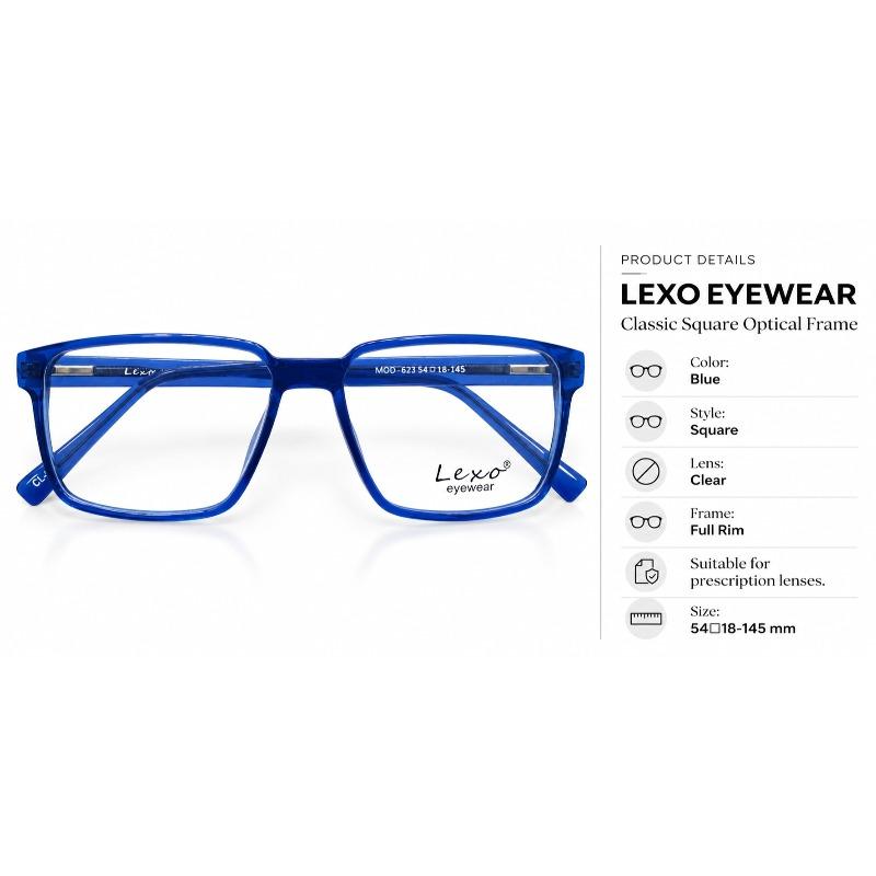 Lexo Eyewear MOD-623 Translucent Blue Full-Rim Square Optical Frame | 54-145