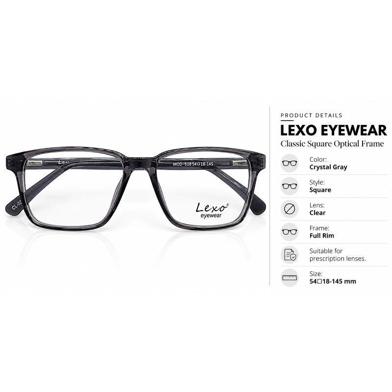 Lexo Eyewear model 618 Color Gray Frame Style Classic Square