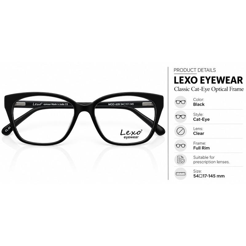 Lexo Eyewear model 628 Black Full-Rim Classic cat eye Glasses Frames