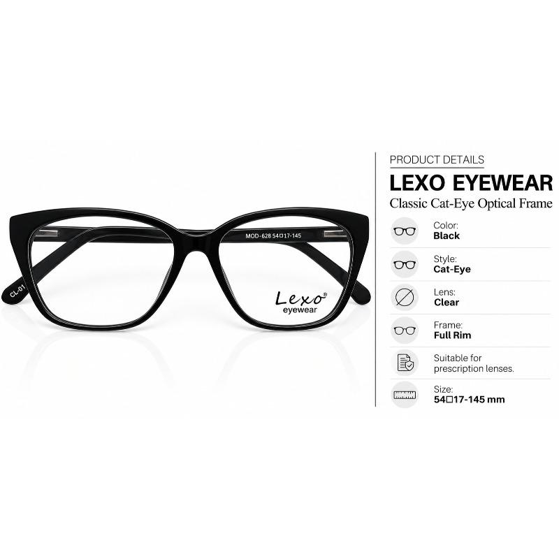 Lexo Eyewear model 628 Black/matt Full-Rim Classic cat eye Glasses Frames