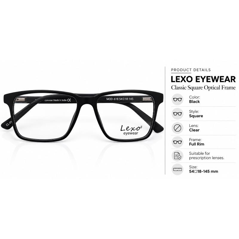 Lexo Eyewear model 618 Color Black Frame Style Classic Square